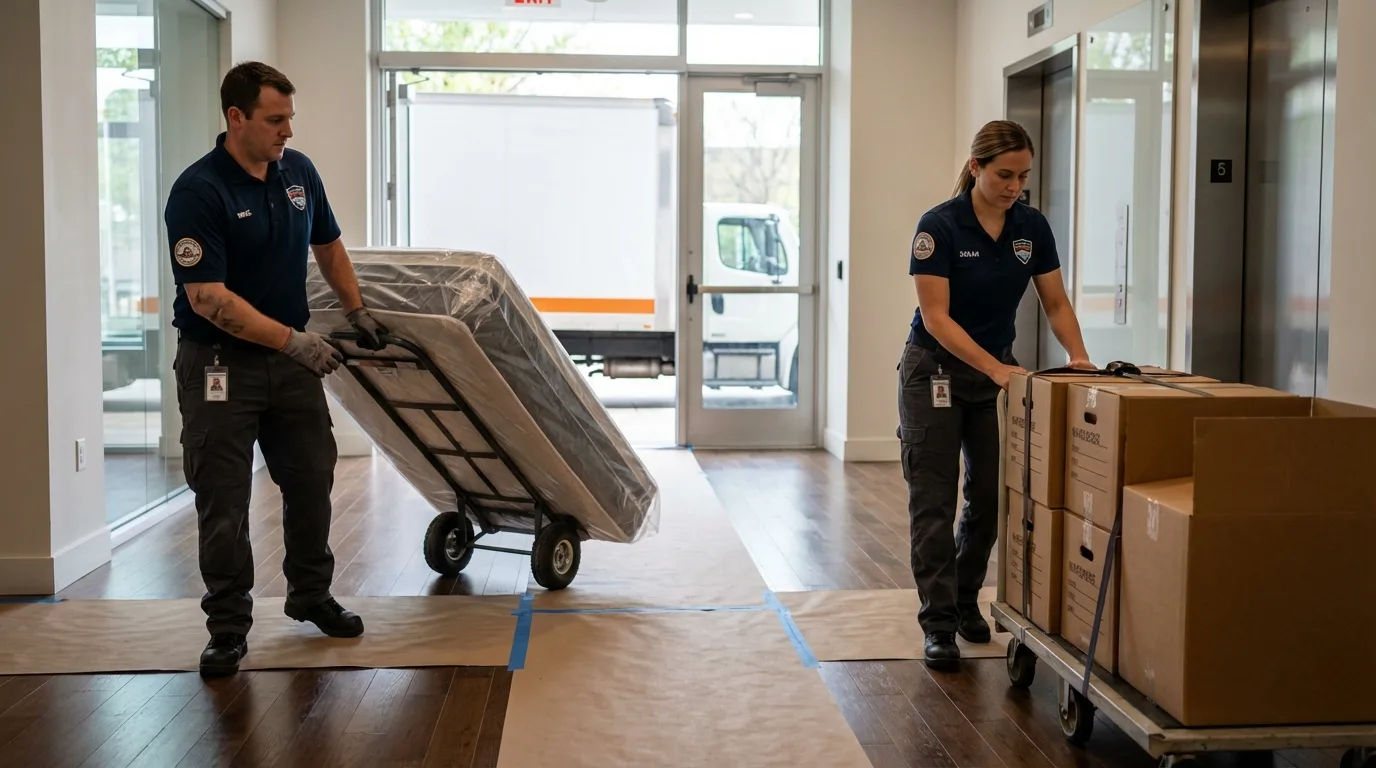 Professional apartment movers loading elevator in Fanwood, NJ